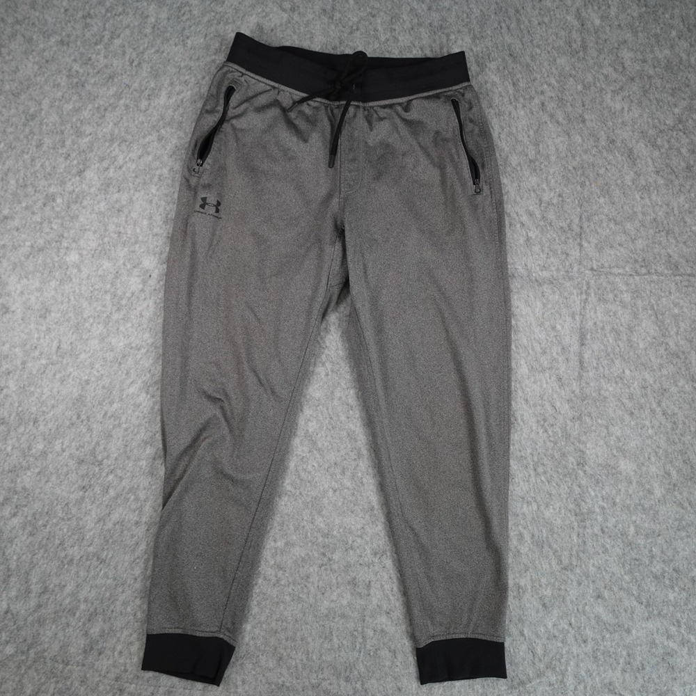 Under Armour Pants Men Large Gray Loose Fit Tapered Leg Zipper Pockets Joggers